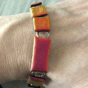 Fire Orange Dichroic & Sterling Bracelet